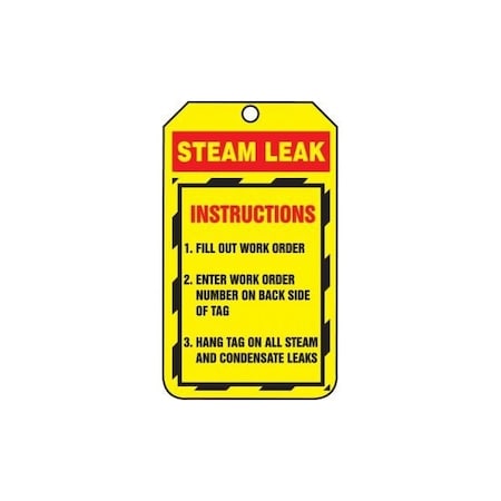 Accuform Safety Tags, STEAM LEAK INSTRUCTIONS, 5.75in x 3.25in, RP-Plastic, 5PK TRS254PTM